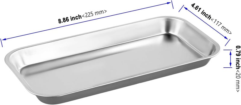 KOHAND 12 Pack 201 Stainless Steel Metal Tray, Metal Surgical Tray, Rectangular Silver Metal Trays for Lab Instrument, 8.8 x 4.6 x 0.79 Inch - Image 2